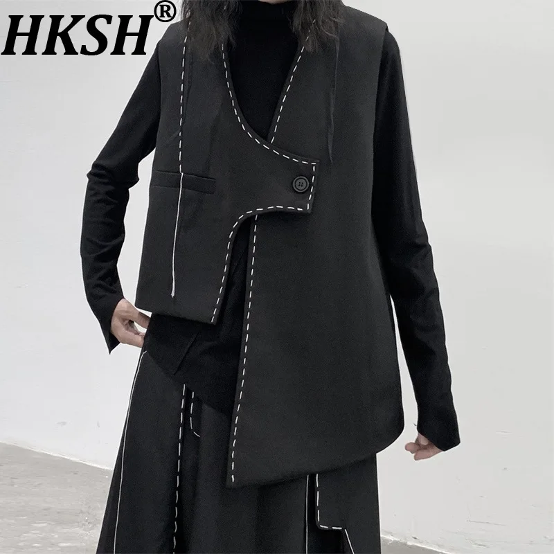 

HKSH осенний новый женский Tide High Street Yamamoto нерегулярный модный дизайн жилет на одной пуговице нишевые шикарные повседневные куртки Ins HK12649