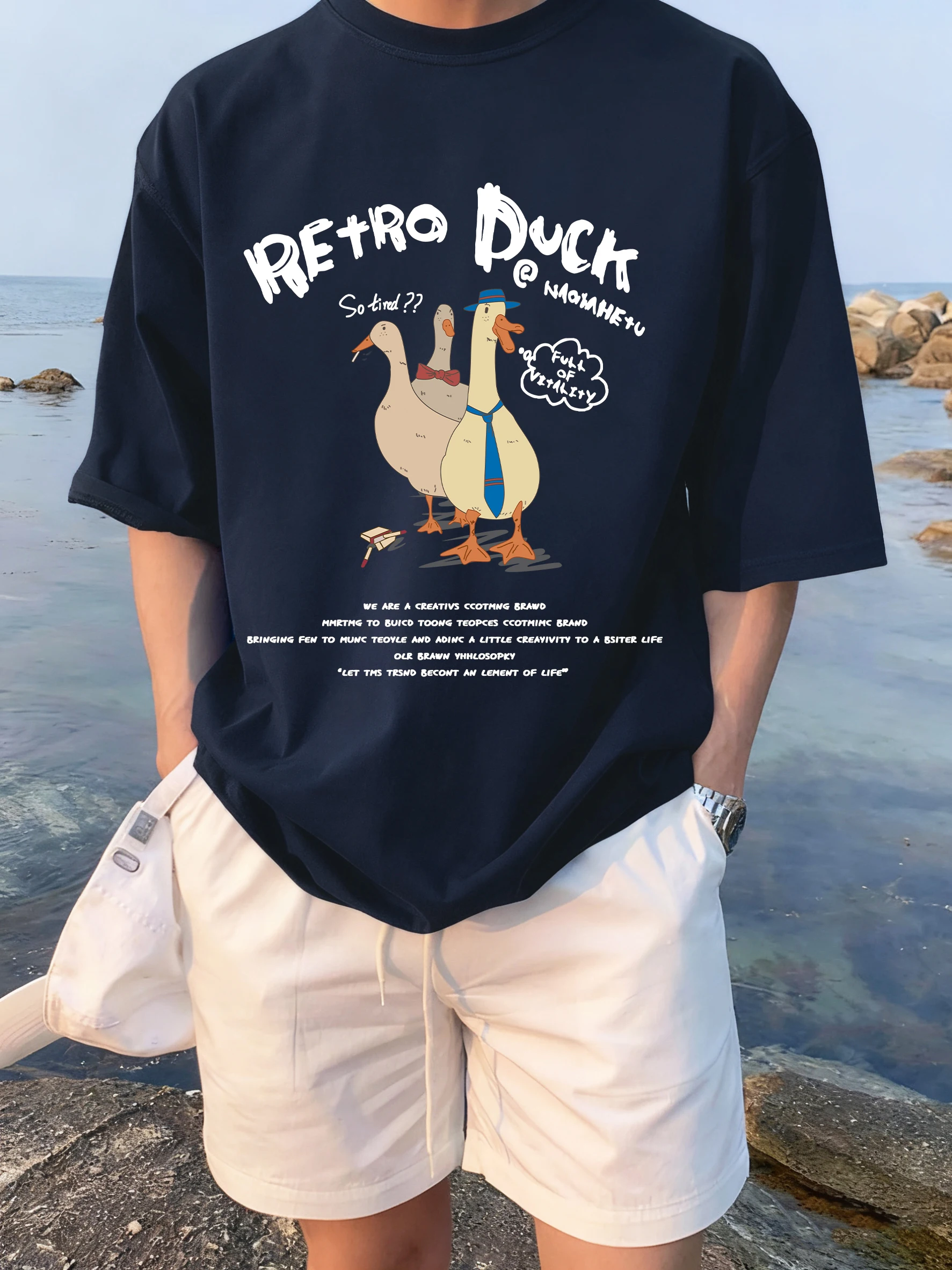Camisetas Retro Duck Look At You para hombre, camiseta Hip Hop que combina con todo, ropa Retro de algodón de gran tamaño, ropa Unisex de verano con cuello redondo y manga corta