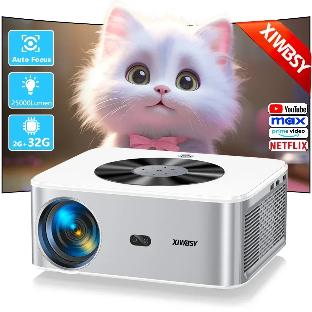 

XIWBSY 25000 Lumens AutoFocus Projector Android 4K Projector 8K Video Audio Home Theater Auto Keystone Portable Proyector