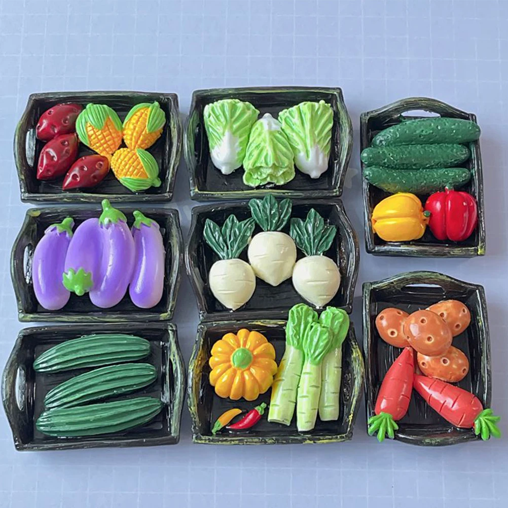 

4 Pcs Resin Ornaments House Vegetable Basket Miniature Vegetables Prop Painted Decoration Figurines Decorative Model