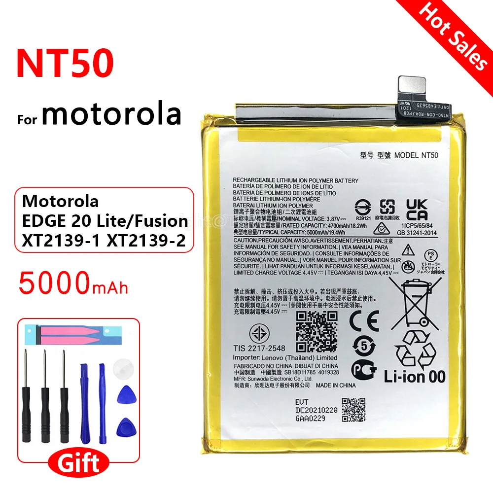 

Original Replacement NT50 for Moto Motorola EDGE 20 Lite/Fusion XT2139-1/2 5000mAh Rechargeable Batteria Batteries+Free Tools Co