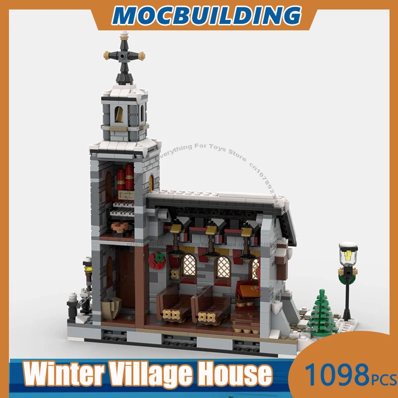 Pueblo de invierno casa de temporada modelo MOC bloques de construcción DIY montar ladrillos colección exhibición juguetes creativos de Navidad regalos 1098 Uds