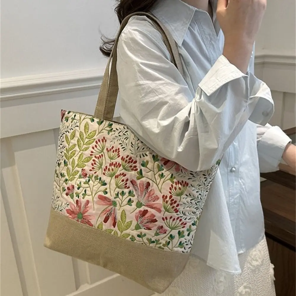 Fashion Women Summer Linen Bag Beach Shoulder Bag Girls Handbags Bucket Bag Large Capacity Retro Tote Bags