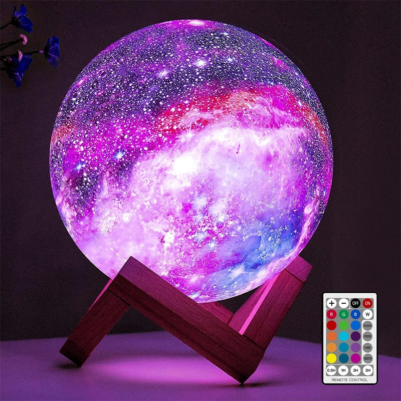 Luz de cielo estrellado de 5,9 pulgadas, luz de luna LED 3D de 16 colores, Control remoto y Control táctil, luz nocturna de Luna, regalo adecuado para niñas