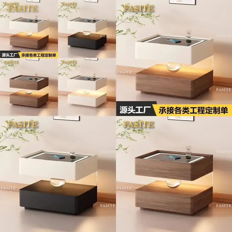 For Smart Bedside Table with Crystal Ball Sensor Light Luxury Cream Style Storage Cabinet Modern Bedroom