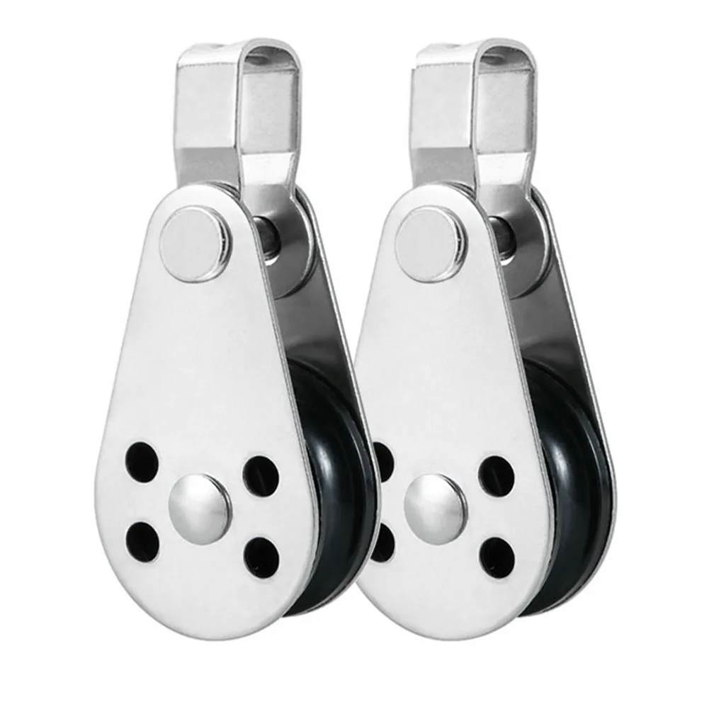 2pcs Pulley Blocks for Kayak Slide Rail Anchor Trolley Kit with Screws and Pad Eyes for Canoe Boat Mooring Setup