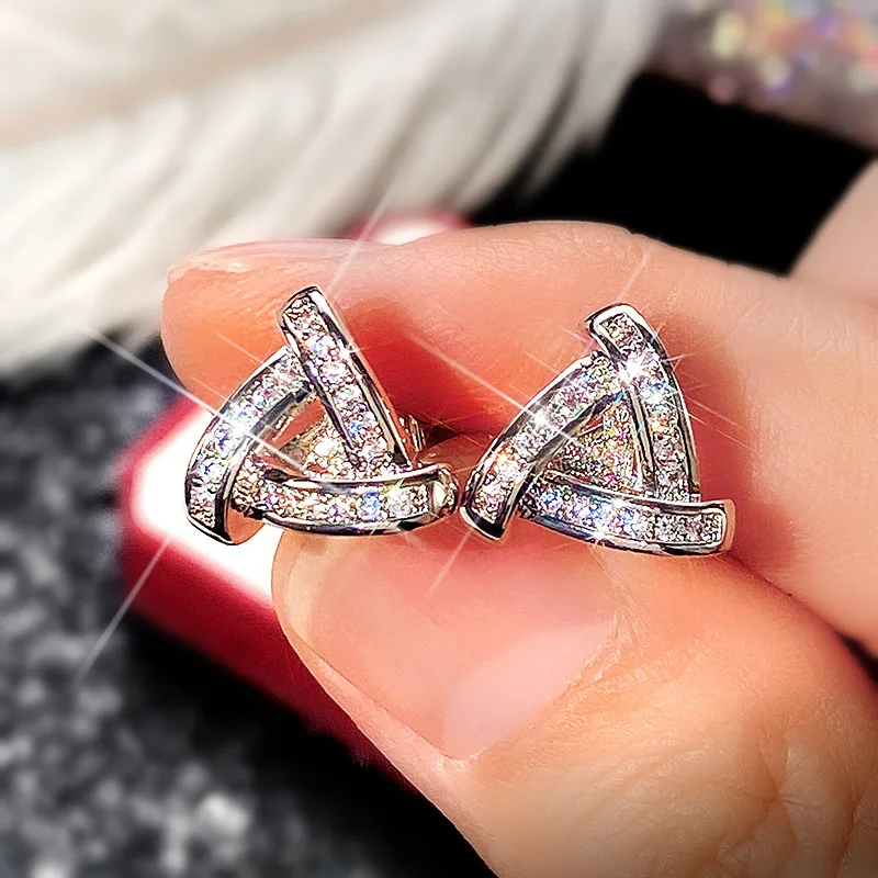 2026 New Inlaid Ladder Square Triangle Earrings for Women, Exquisite and Super Sparkling Zircon Versatile Commuting Accessories