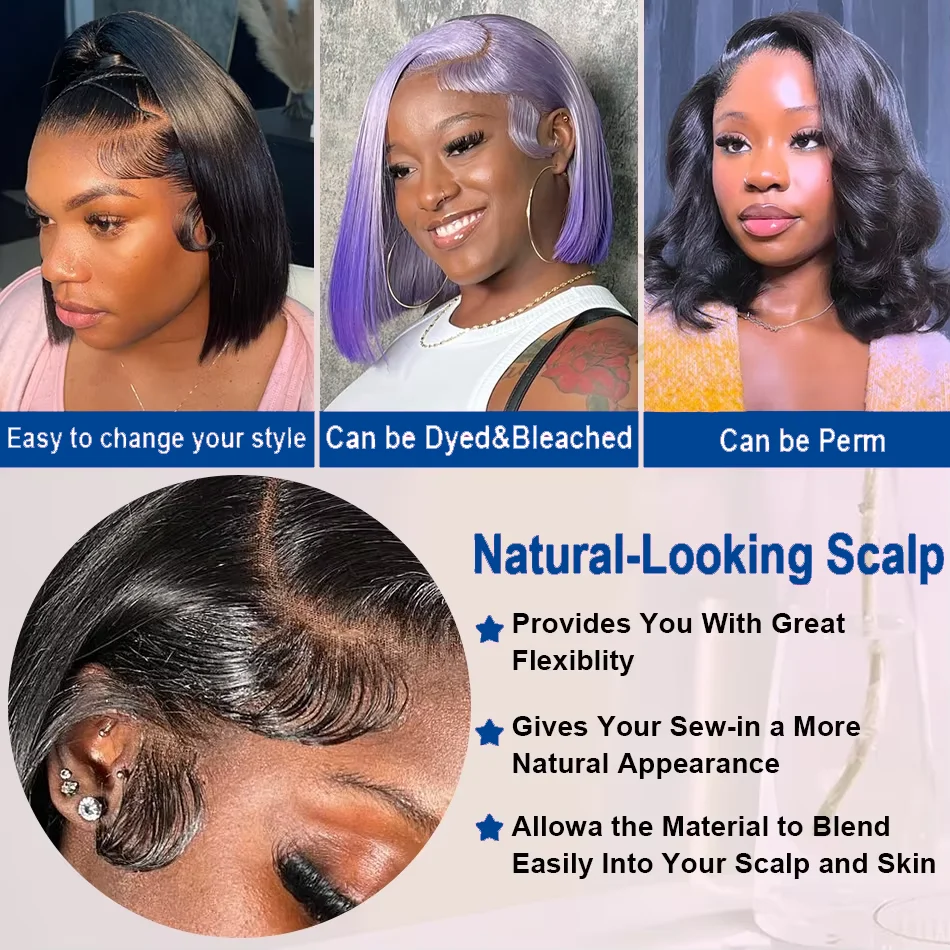 Bone Straight Bob Wigs Human Hair Pre Plucked Transparent Lace Frontal Wig Cuticle Aligned 100% Human Hair 13x4 Short Bob Wigs image 5