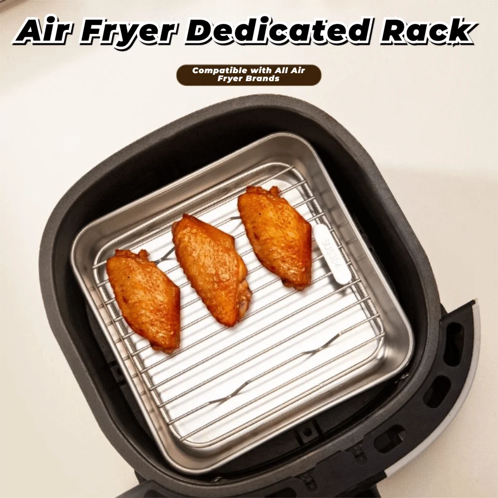 Round Square Cooking Rack With Foot 304 Stainless Steel Grid Grill Thicken Air Fryer Rack Home Kitchen Oven Steamer Cooker