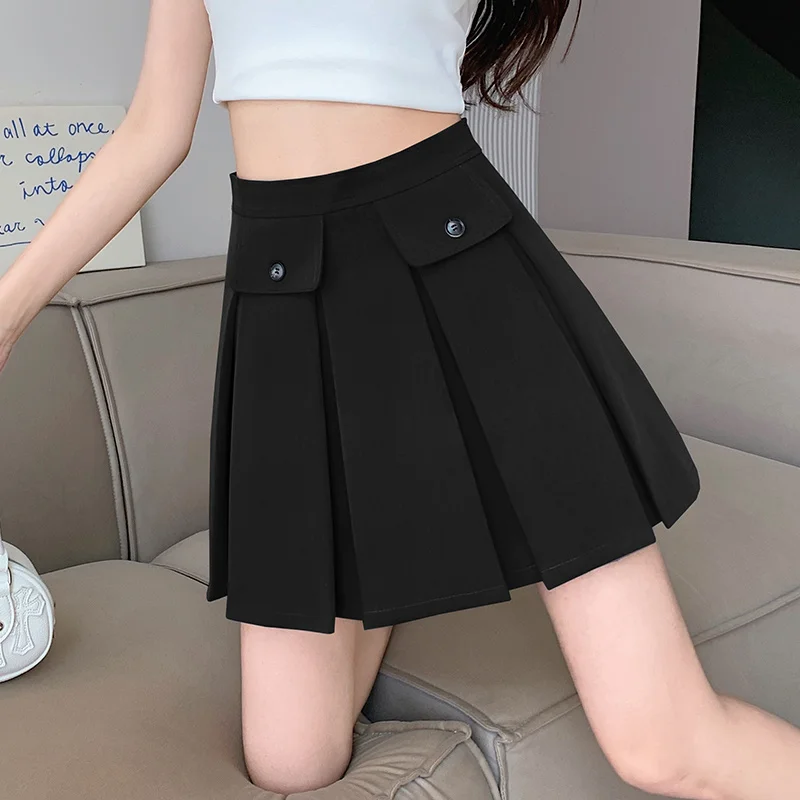 

Grey Thin Pleated Skirts for Women Korean Fashion Clothing Y2k Vintage Harajuku Mini Black A-line Womens Skirt