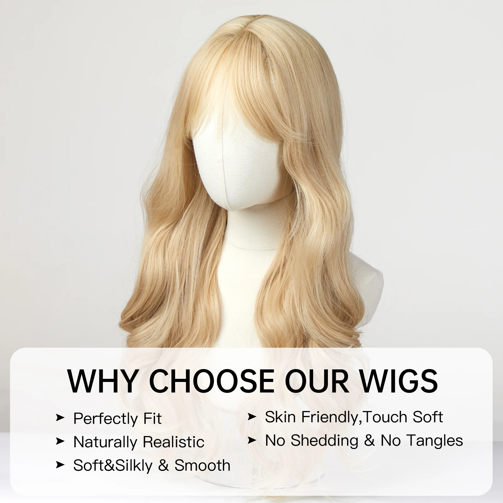 Light Blonde Golden Synthetic Wigs with Bangs Long Water Wavy Cosplay Lolita Natural Hair Wigs for Women Afro Heat Resistant Use