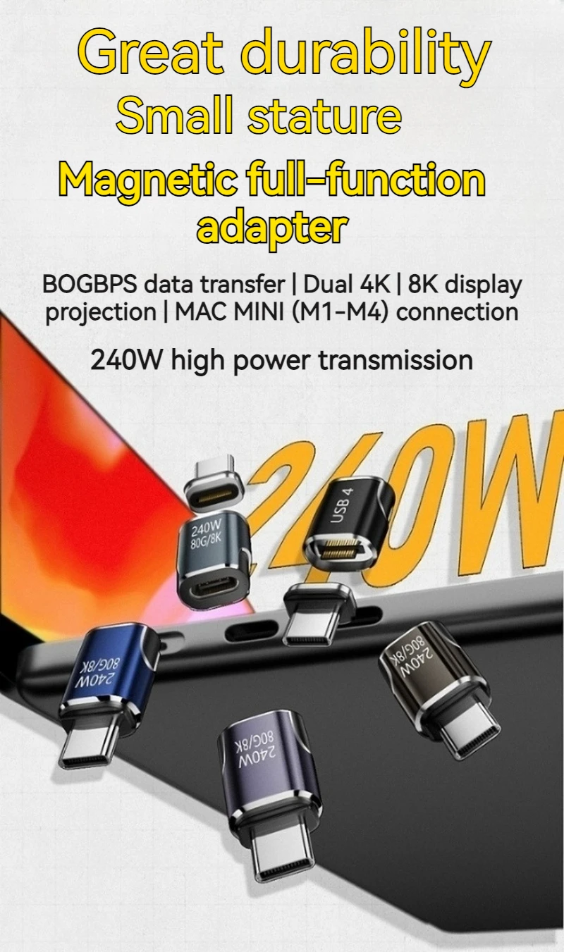 240W Magnetic USB Type C Adapter 80Gbps OTG 8K Video Fast Charging Converter for iPhone 17 16 15 14 13 Laptop Monitor Macbook