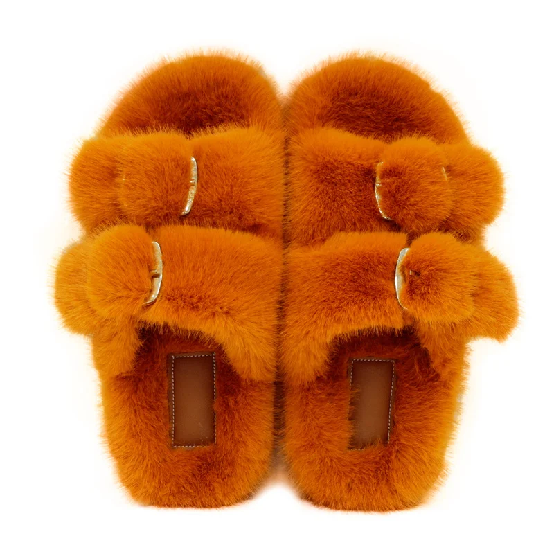 الشتاء رقيق النعال امرأة نعال تدفئة أفخم الفراء الصنادل الفراء المنزلق الأزواج موجزة المنزل أحذية قطنية في الهواء الطلق رقيق الشرائح