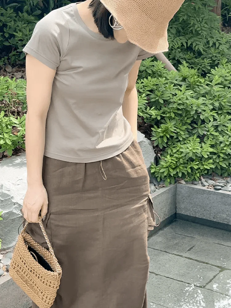 

Летняя модная женская футболка Yuan Lin с круглым вырезом и коротким рукавом, 3D-крой, универсальная, прямого кроя, из хлопка