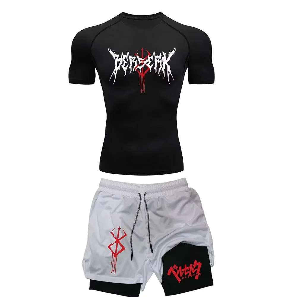 Berserk Anime Men's Workout Set Compression Top & Shorts | Quick Dry Gym Running Fitness Outfit ZY0024
