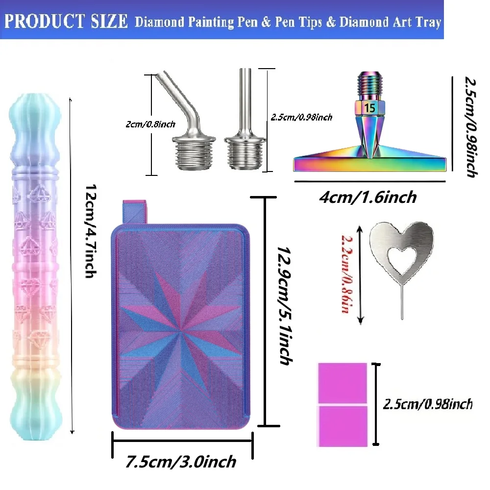 3D Diamond Pattern Dotting Pen Tool Accessory Set, Includes 1 Stainless Steel Bent Tip Fine Tube, 1 Stainless Steel Straight Tip Fine Tube, 10/15 Dotting Tips, Suitable for Adult DIY Diamond Painting Accessories view 2