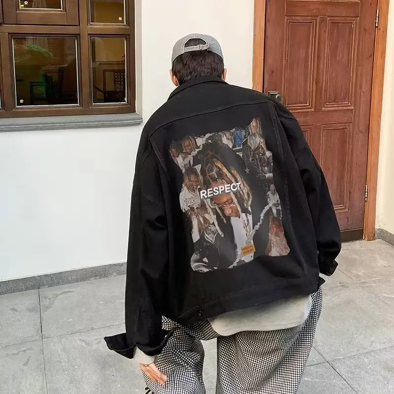 

New 2025 Men's Denim Jaet Summer Faionable Printed T-irt Couple's Trendy Oversize Top American Retro Sle Outdoor Wind