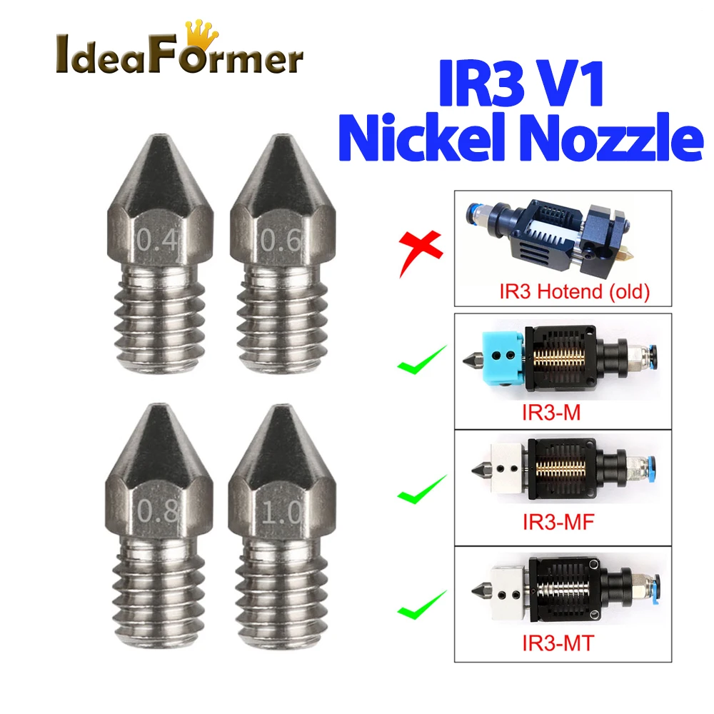 IdeaFormer IR3 V1 NICKEL PLATED Nozzle Upgraded 5/10Pcs 0.4/0.6/0.8/1.0mm M6  For IR3-M IR3-MF IR3-MT Hotend 1.75mm Filament