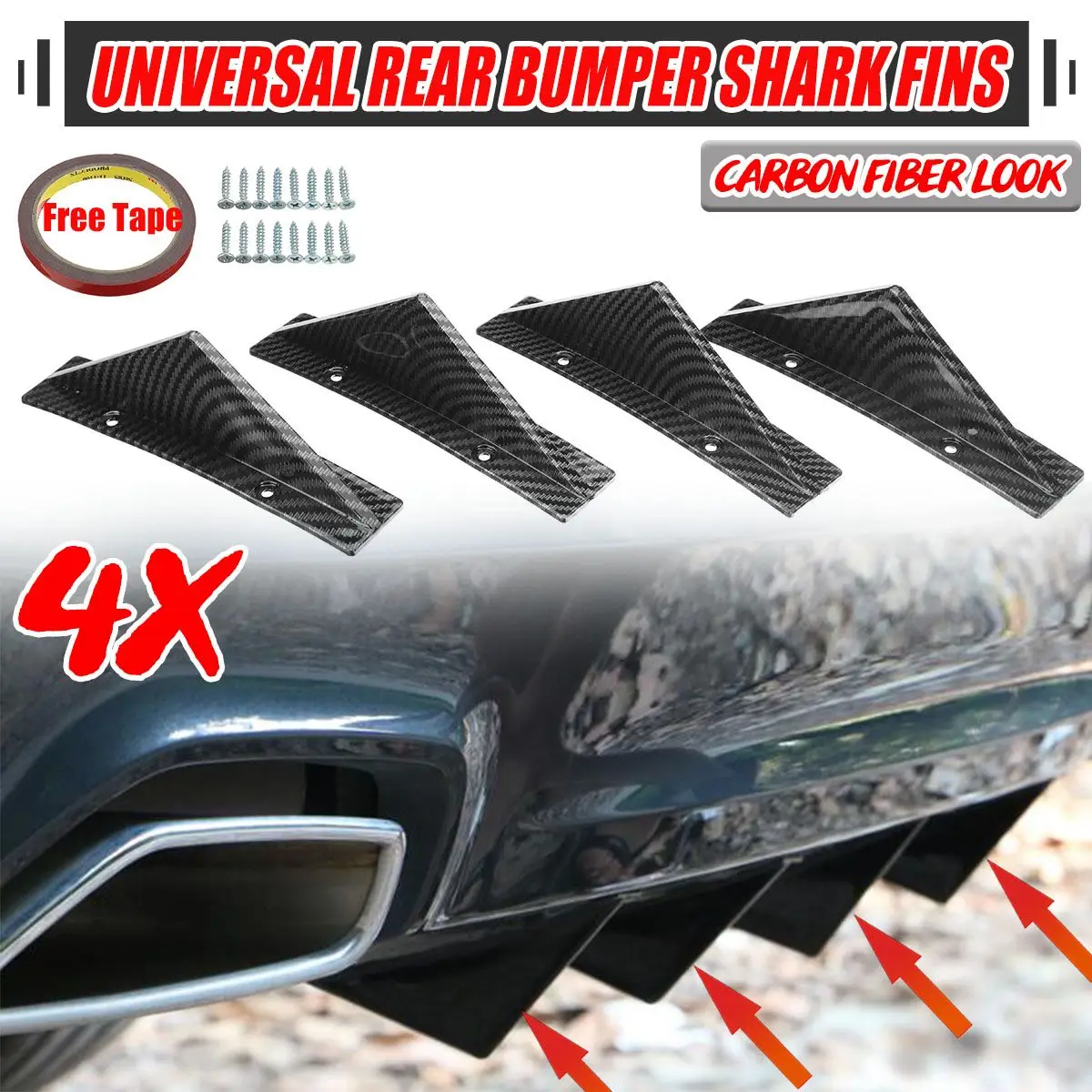 Universal 4pcs Car Rear Bumper Lip Diffuser Shark Fins Spoiler For VW For GOLF MK5 MK6 MK7 MK7.5 MK8 For AUDI A3 A4 A6 A7 A8 TT