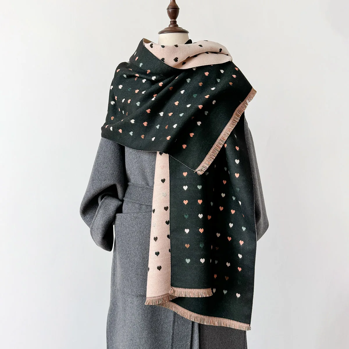 

New Sweet Love Double-sided Scarf Women's Winter Thickened Imitation Cashmere Shawl Knitted Warm Scarf Versatile