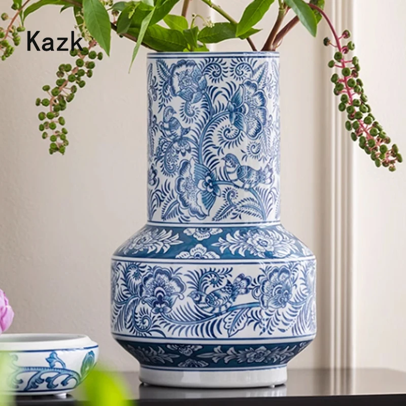 Antique Blue and White Porcelain Vase Living Room Porch Desktop Decoration Flower Arrangement Vases Home Decoration Accessories