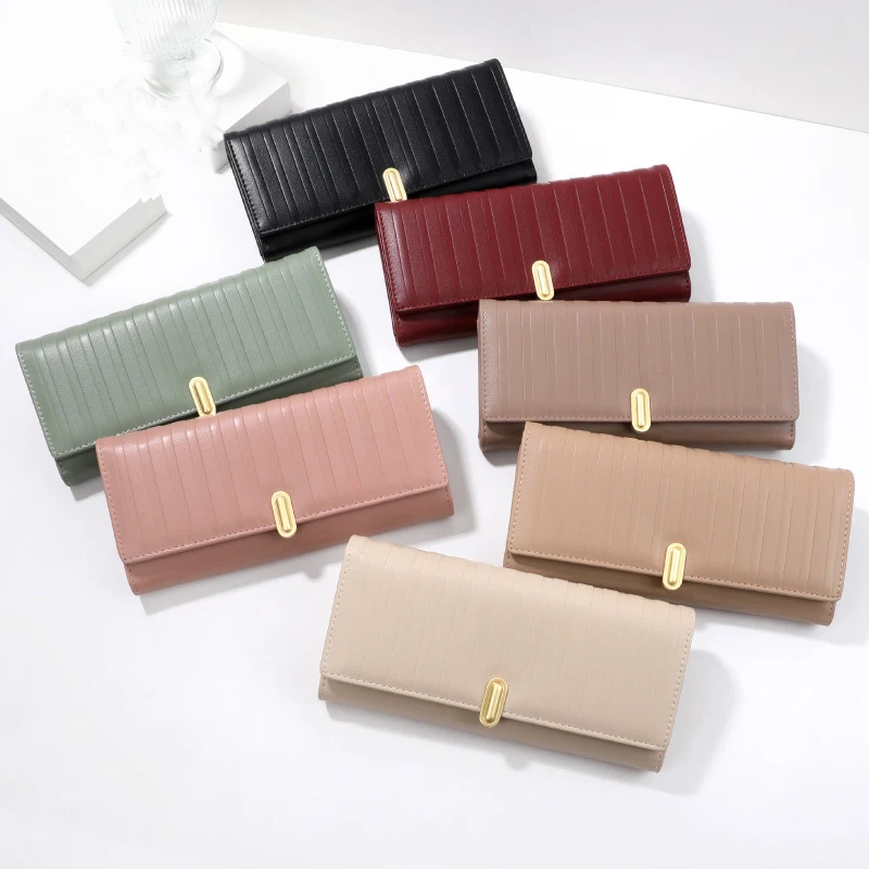 Western Striped PU Leather Hasp Long Women Wallet Large Capacity Coin Purse for Ladies