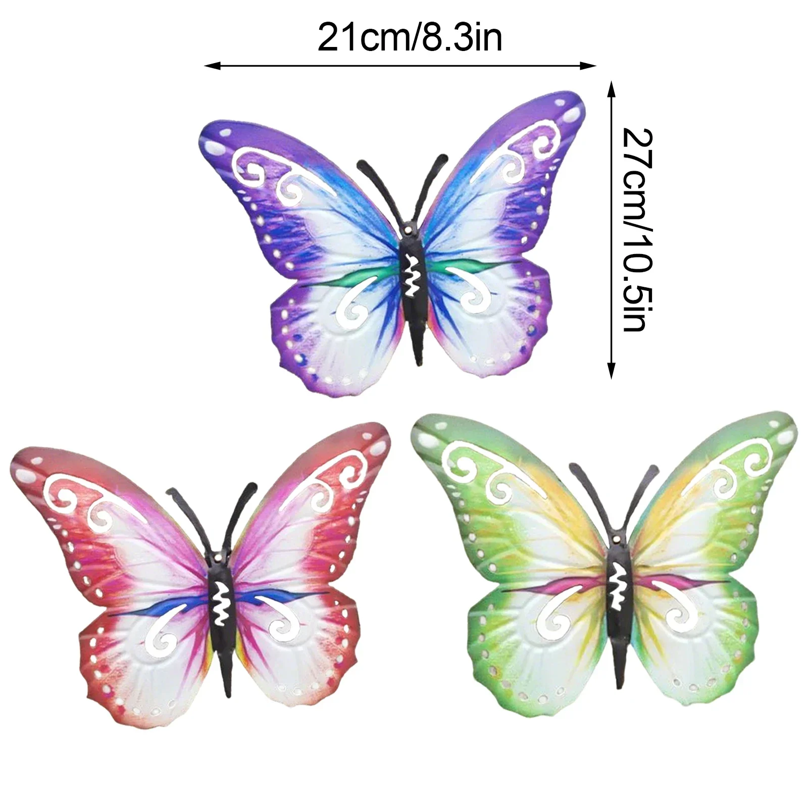 3Pcs Iron Butterfly Wall Hanging Decor Green Purple Red Iron Wall Art Decor Weather-Resistant