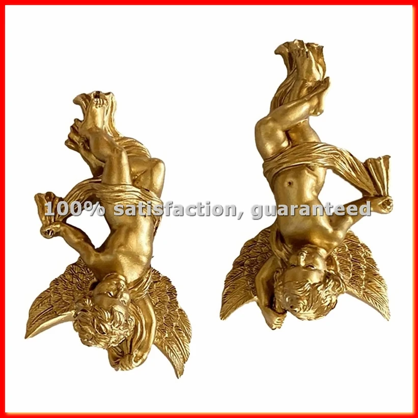 Resin Angel Wall Sculptures Wall Adornment Adorable Angelic Figure for Wedding Decor Golden Color Versatile-A63M