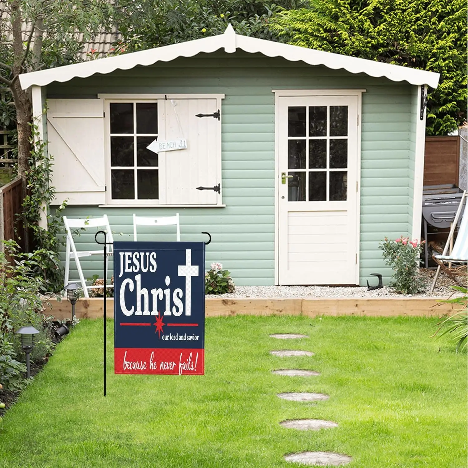 12 "x 18" يسوع المسيح ربنا والمخلص العلم المسيحي الصليب حديقة أعلام مزدوجة الوجهين الخيش ساحة علامات الديكور JHH