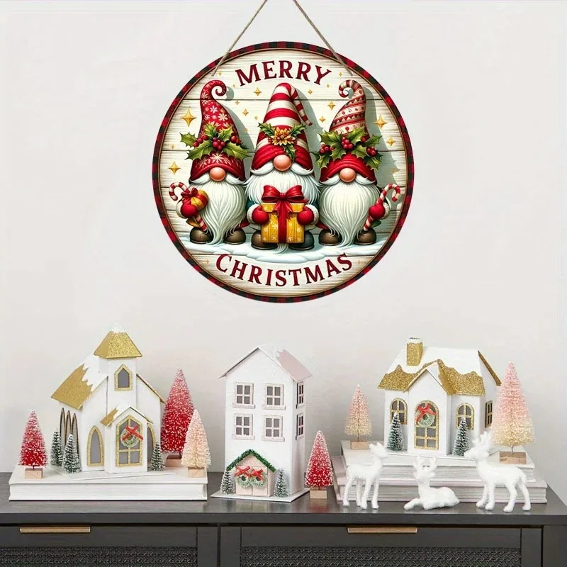 1 قطعة عيد ميلاد سعيد قزم الحلي الخشبية تسجيل 7.9in/20 سنتيمتر قزم عيد الميلاد قصب الحلوى نمط خشبي معلق المنزل اللوحة المشهد