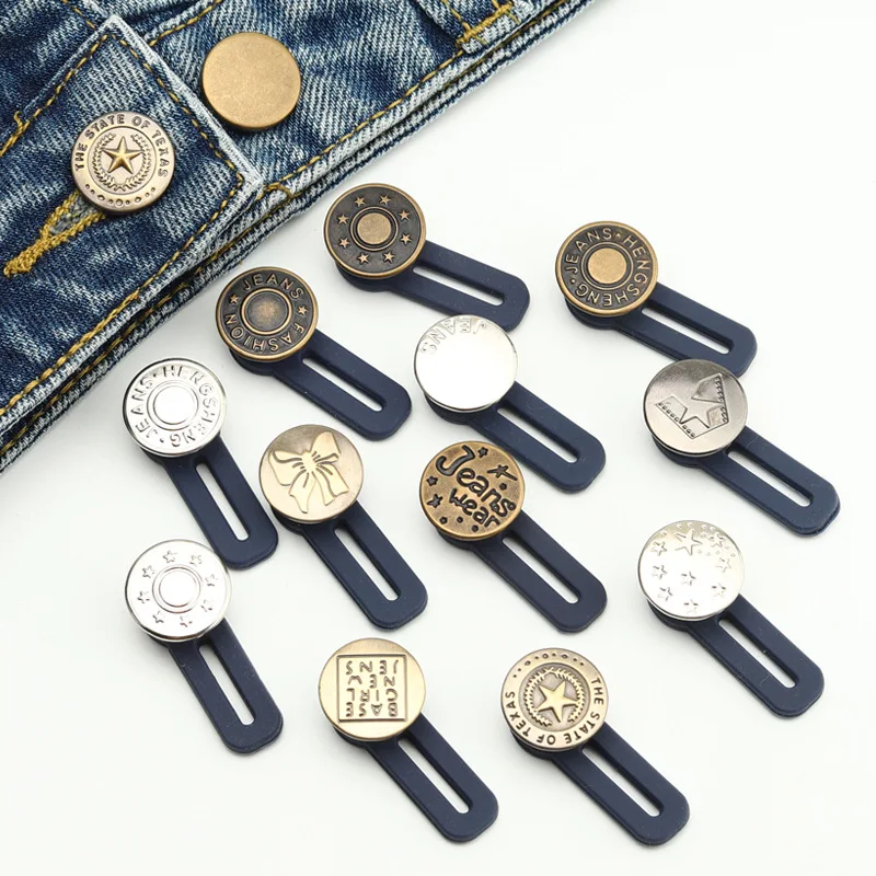 Metal Button Extender for Pants Jeans Free Sewing Buttons Adjustable Retractable Pants Waist Extenders Button Waistband Expander