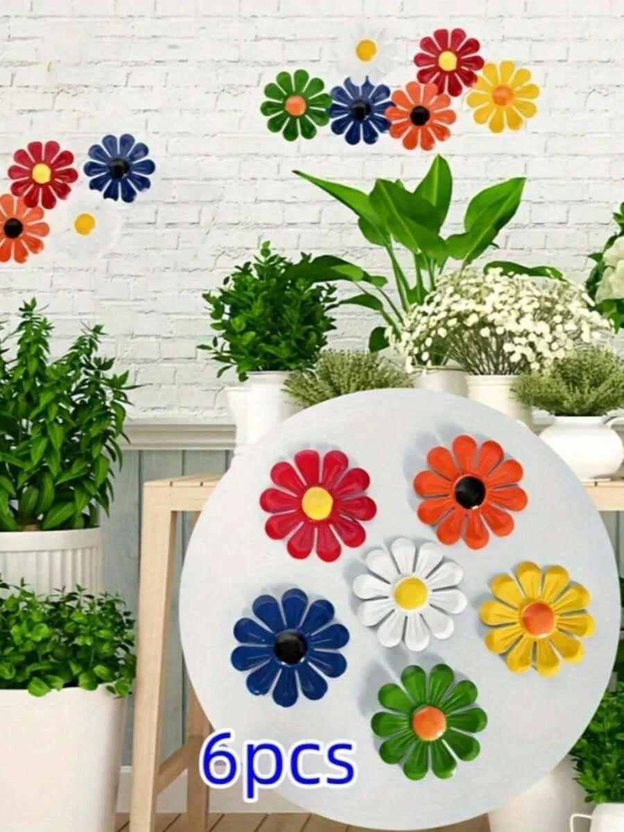 6pcs Colorful Metal Sunflower Wall Art, Home And Garden Decor, Suitable For Living Room, Outdoor Patio And Fence