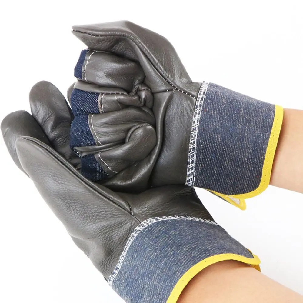 1 Pair Abrasion Resistant Cowhide Welding Gloves Labor Protection Heat Resistant Leather Work Gloves Puncture Resistant