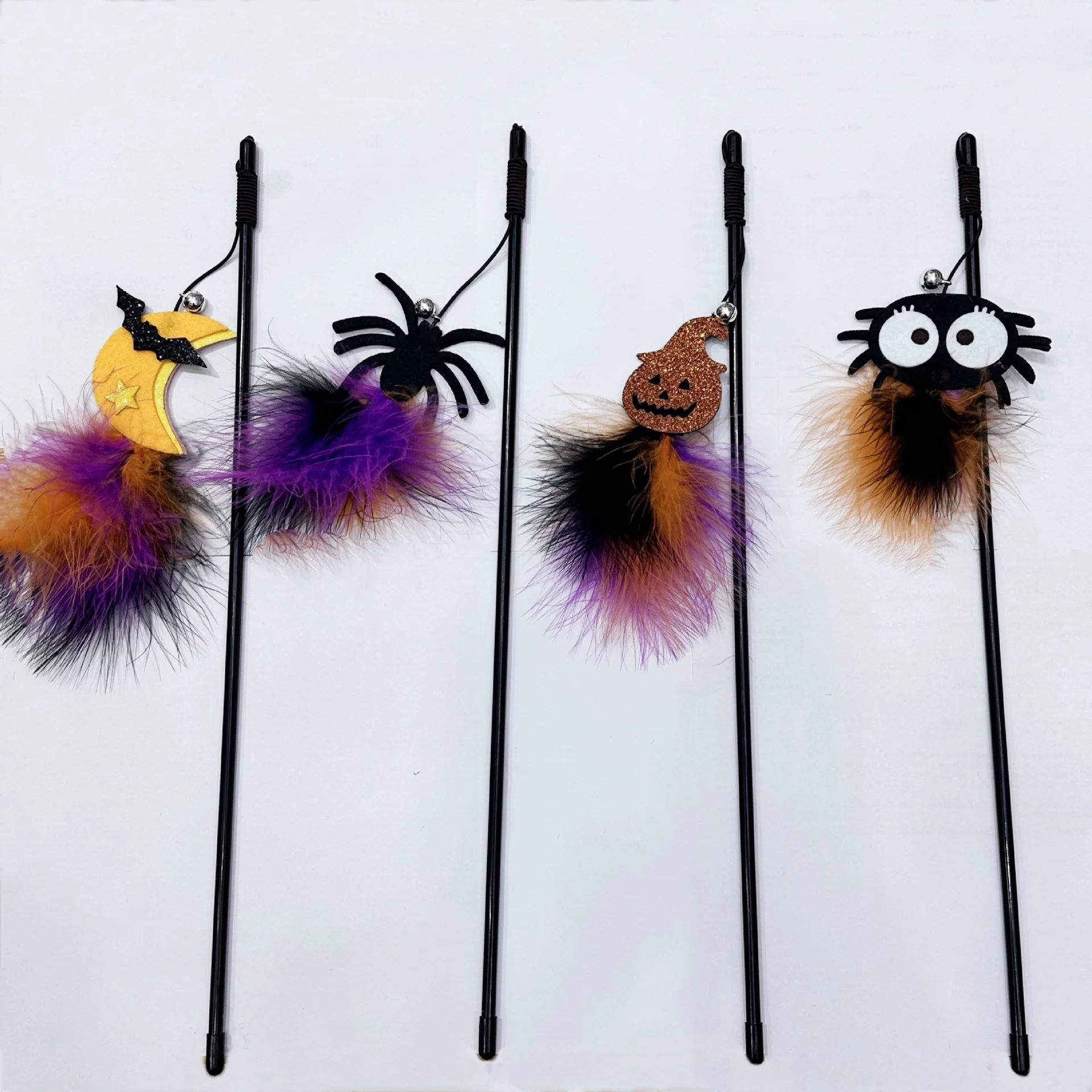 Halloween Cat Toys Interactive Wire Teasing Cat Bat Pumpkin Spider Stick Supplies Pet Toy Fun Pet Toy Pole
