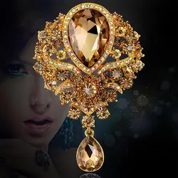 Hot Women Men Brooch Wedding Bridal Bouquet Clear Crystal Rhinestone Teardrop Dangle Brooch Pin