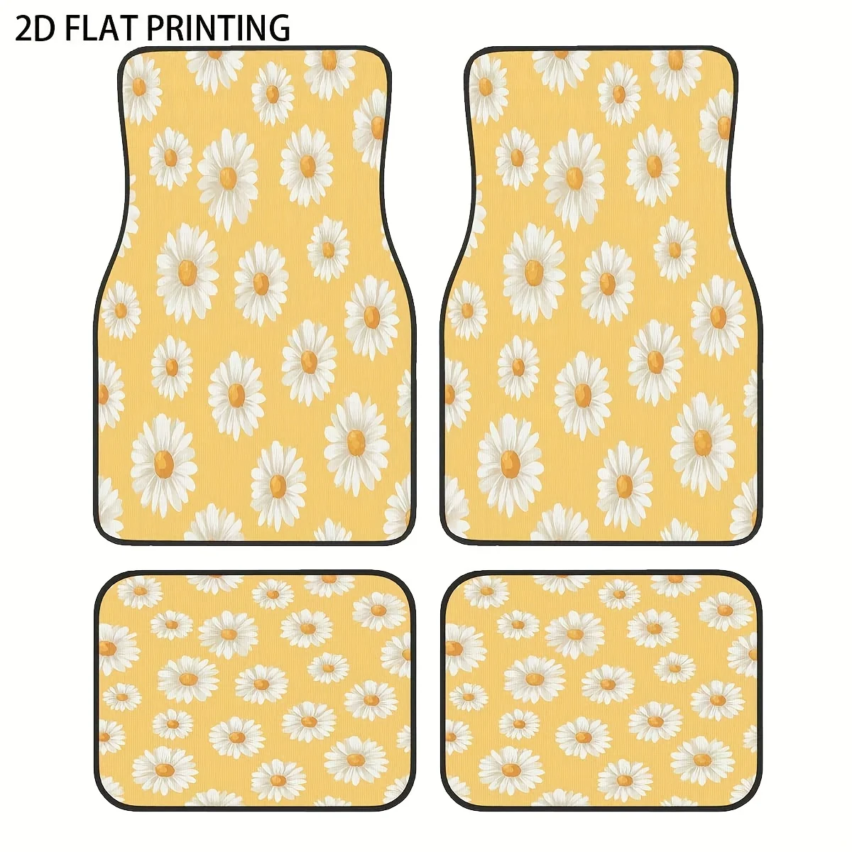 

4pcs Car Floor Mats With White Daisy Floral Pattern, All-Season Polyester Interior Accessories For Vehicles, Holiday-Themed Deco