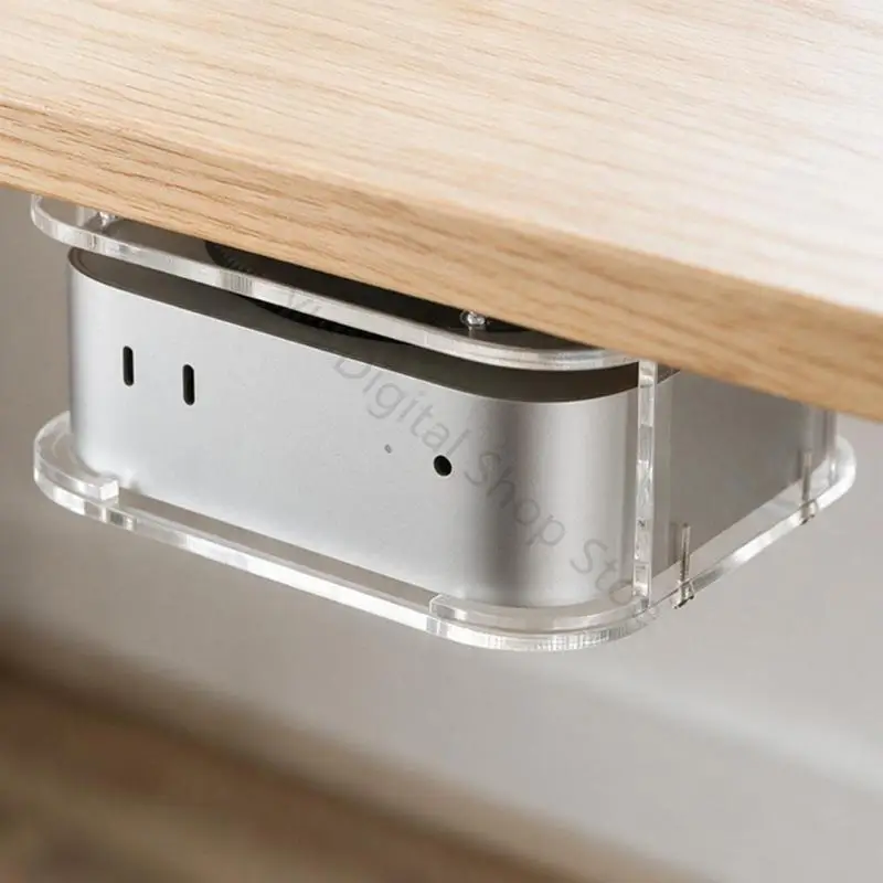 96BA Klarer Acryl-Schreibtischhalter mit Stützfuß und Montagematerial, Standgehäuse für kleine Computeranzeige auf dem – Detail 9