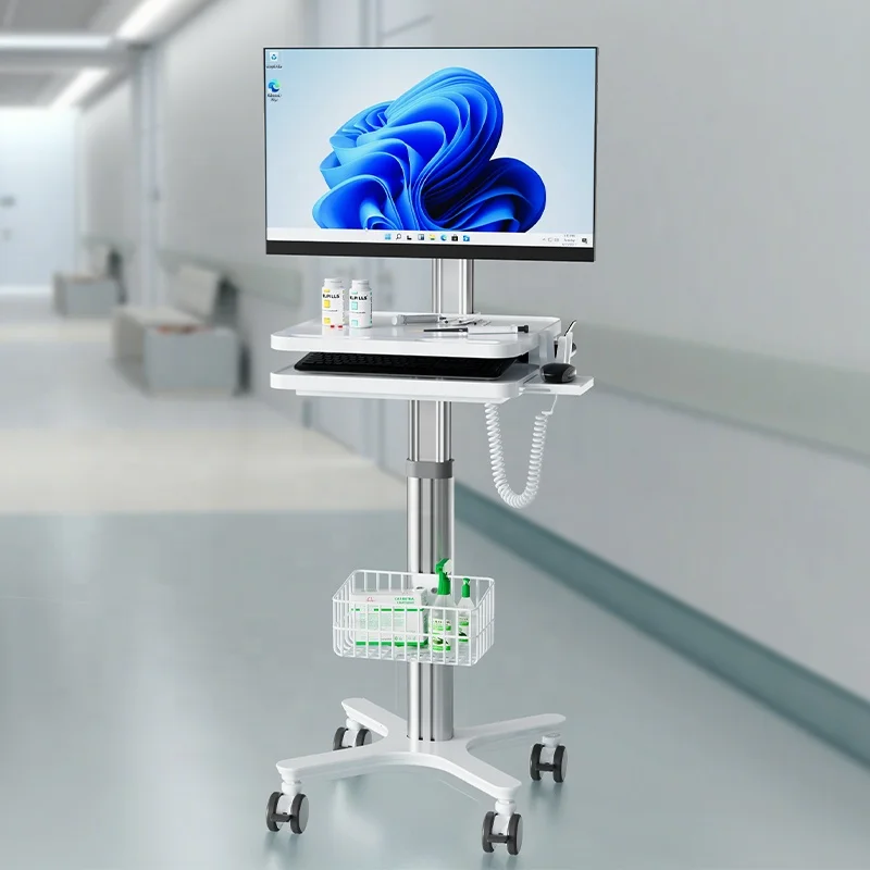 

Pneumatic Type Mobile Cart Workstation Adjustable for Lifting and Lowering Medical Trolley Cart with All-in-one Computer