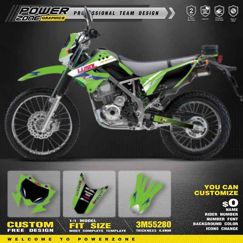 พาวเวอร์โซน คัสตอมทีมกราฟิกมอเตอร์ไซค์พื้นหลังสติ๊กเกอร์ชุดสำหรับคาวาซากิ เคแอลเอ๊กซ์ 125 150 2013 2014 2015