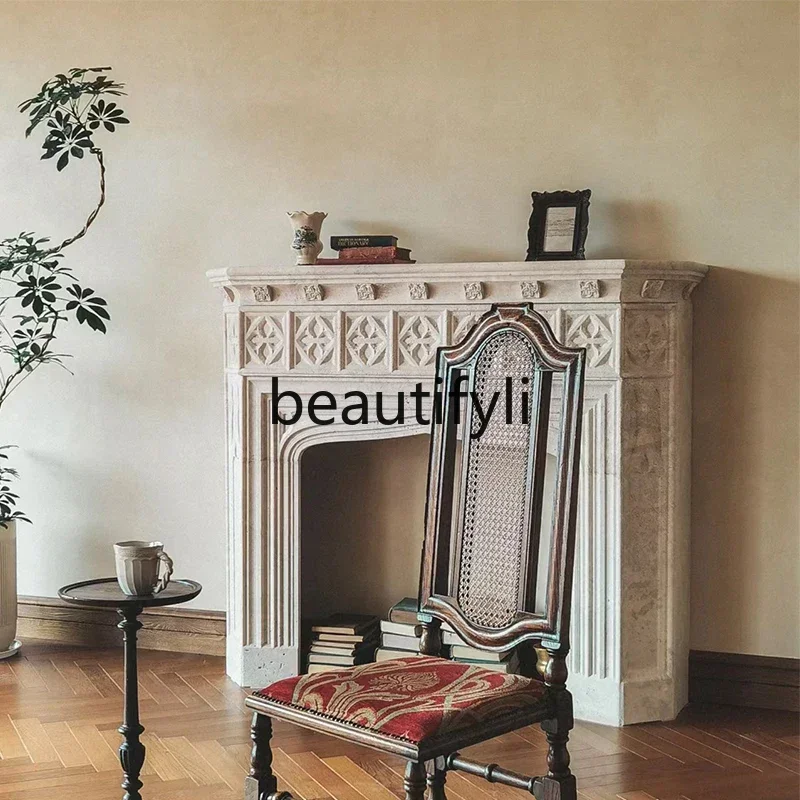 

G Marble French light luxury fireplace decoration living room fireplace white stone mantel