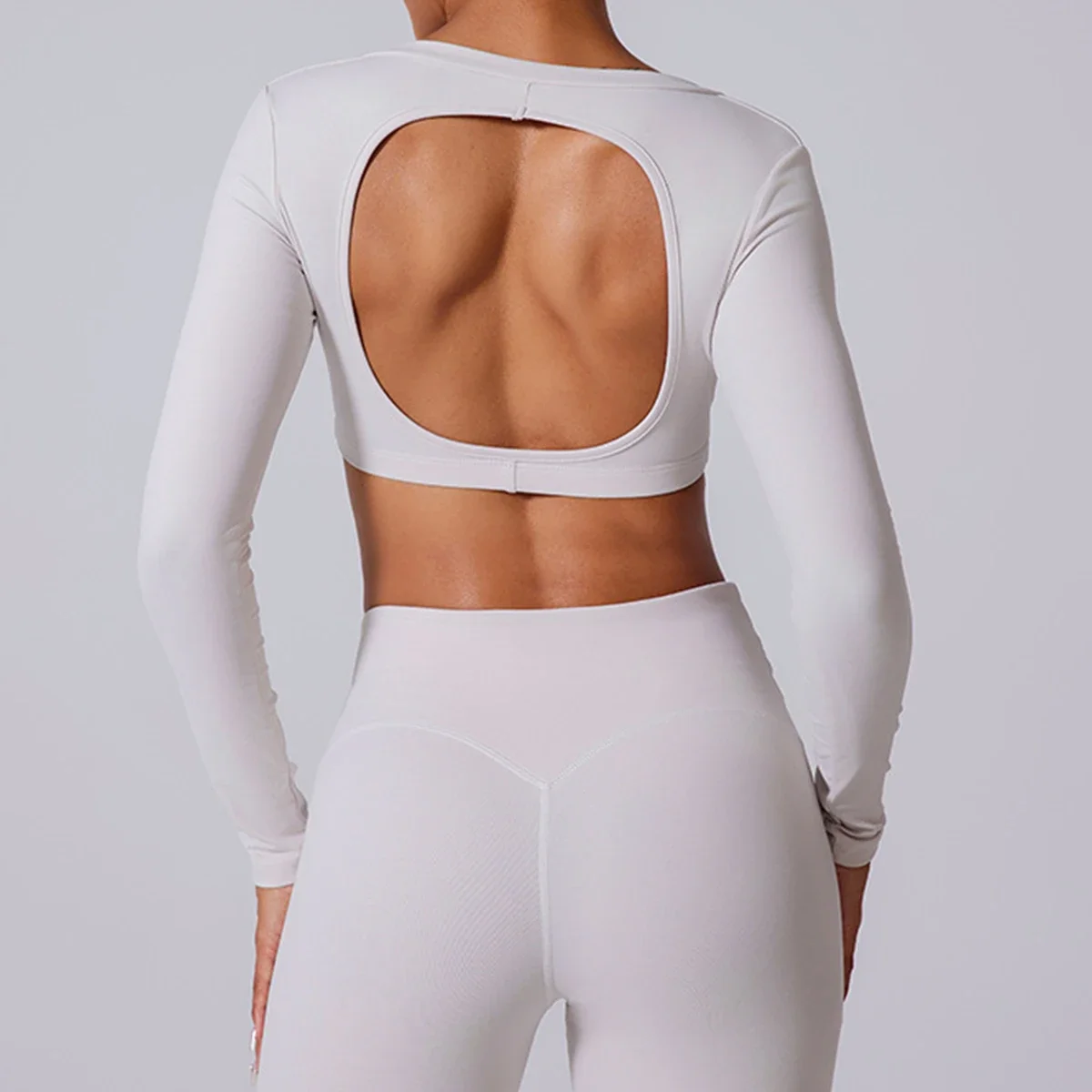 Milled Tight Long Sleeve Women Deep V Shaping Back Hollowed Out Sexy Short Waistless Sports Top Gym Running Quick Dry Sportswear