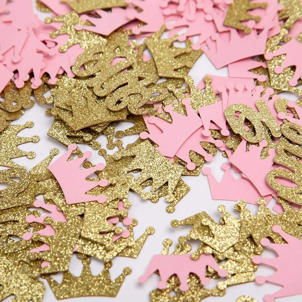 100pcs Golden Crown Party Confetti Pink Baby Shower Confetti Party Decor Princess Girl First Birthday Party Supplies