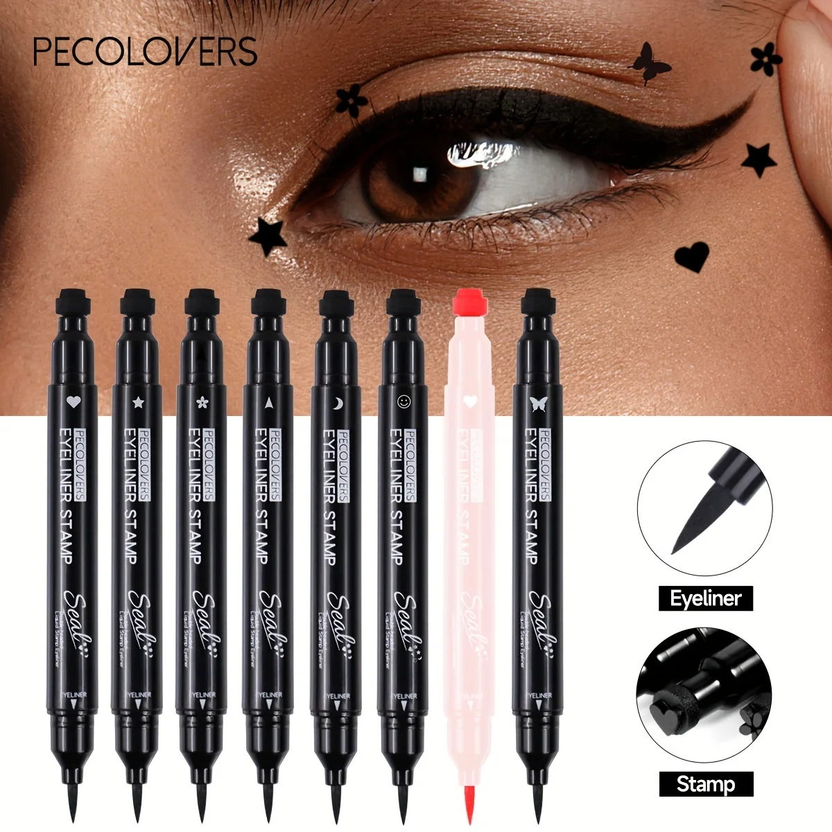 2-in-1-Eyeliner-Stift mit Schmetterlings- und Stern-Mond-Stempel – langlebiger, wasserfester schwarzer flüssiger Eyeliner-Stift für makelloses Make-up