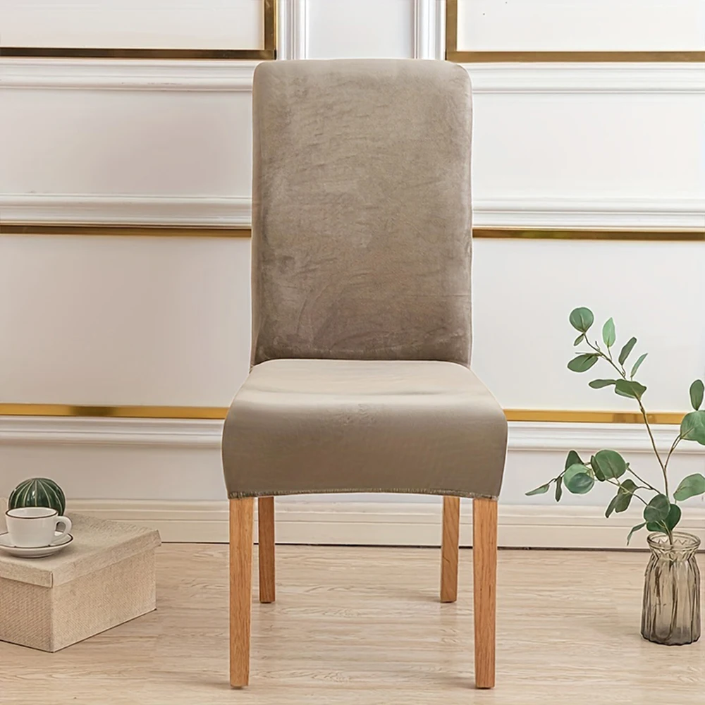 Elastic Velvet Soft Dining Chair Covers Washable Chair Slipcover Protector Thick Solid Color Chair Case Restaurant Kitchen 1PC