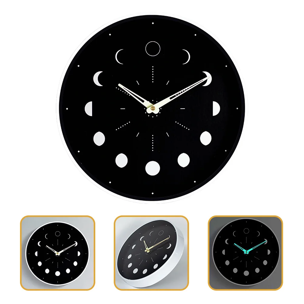 

Moon Phase Wooden Luminous Wall Clock Silent Non Ticking Decor for Bedroom Living Room Office Dining Room Wall Art