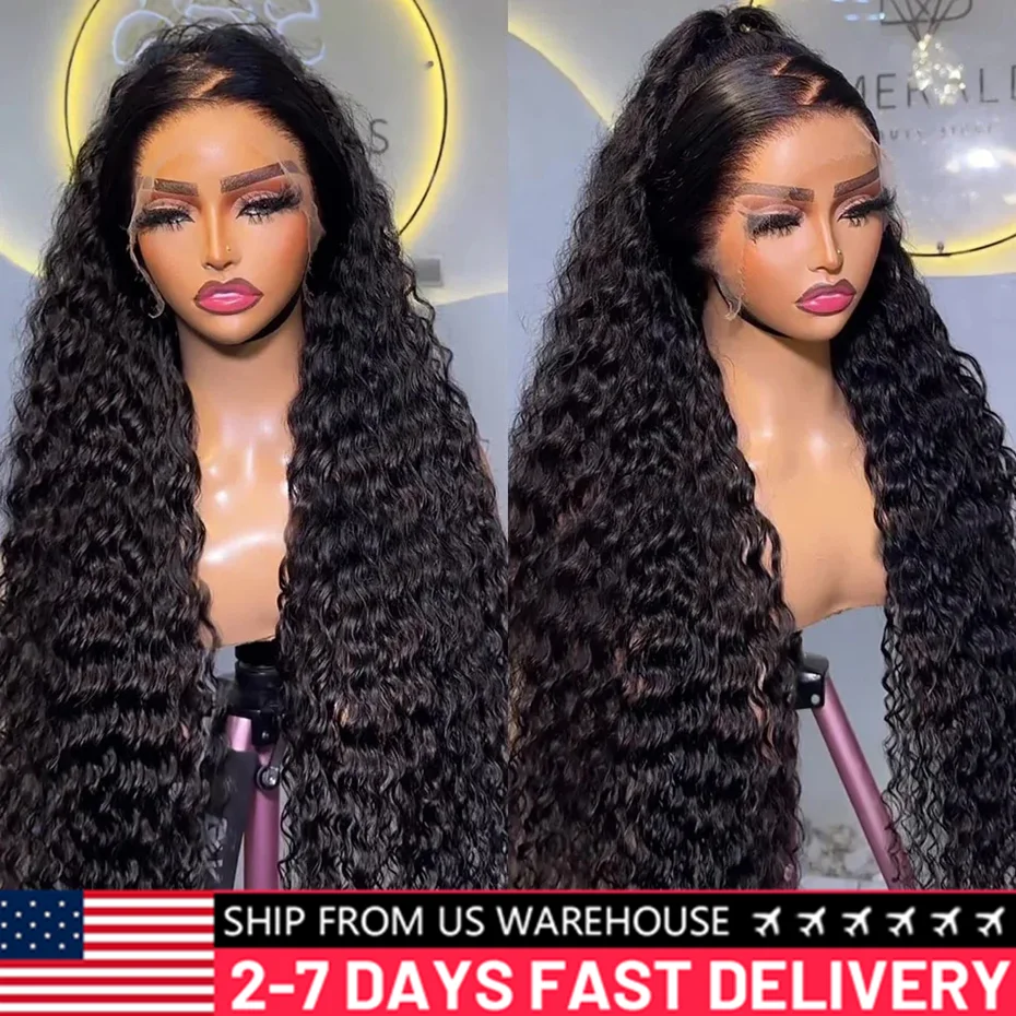 200Density Deep Wave 13x4 13x6 HD Transprent Lace Front Wig Human Hair Curly 4x6 5x5 Glueless Closure Wig For Women Bling Hair