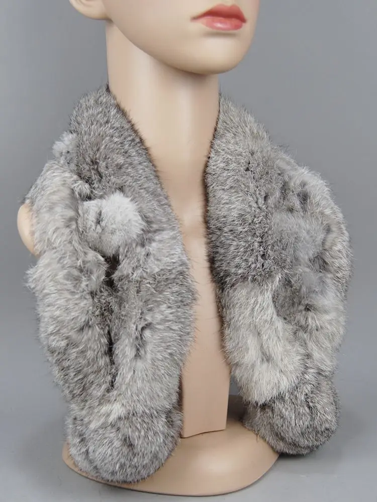 Nouvelle Écharpe en Véritable Fourrure de Lapin Russe pour Femme 2026 – Châle Hiver Chaud en Fourrure Naturelle avec Pompons Moelleux