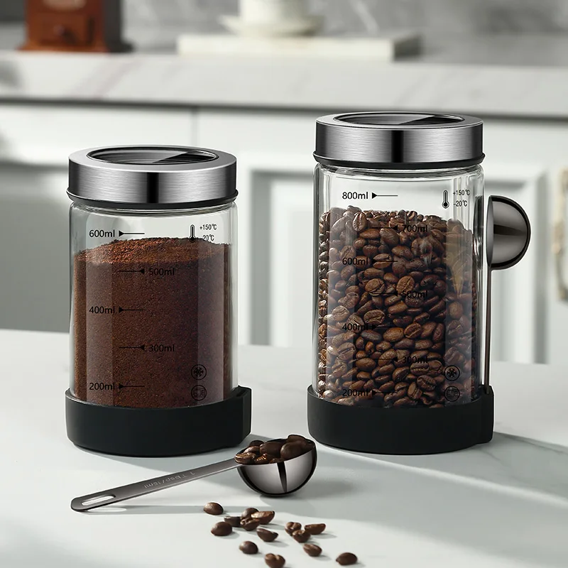 Coffee Bean Glass Sealed Jar Moisture-Proof and Fresh Keeping Coffee Powder Storage Jar Tea Jar Grain Storage Container