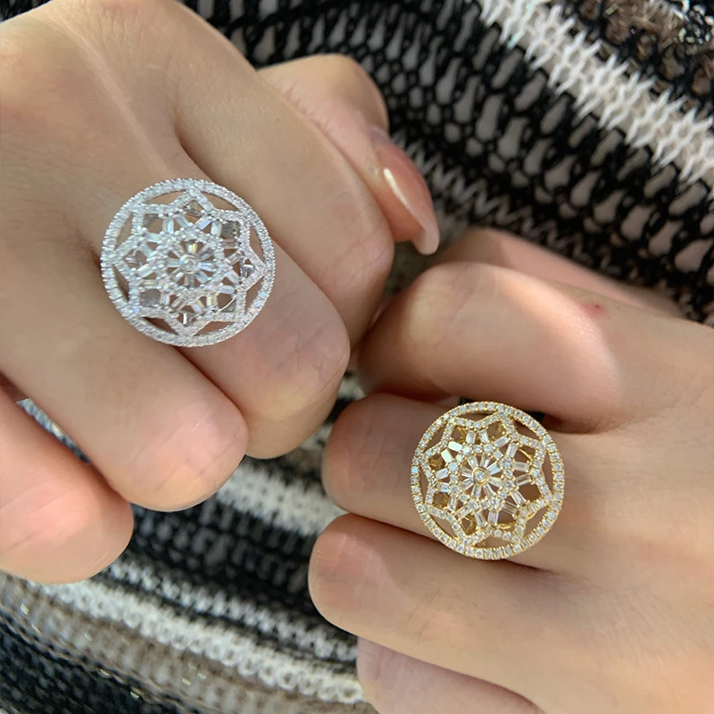 Aazuo Vintage Jewelry 18K Yellow Gold Real Diamond 0.85ct Round Ring Gift For Women Luxury Engagement Halo anillos mujer Party