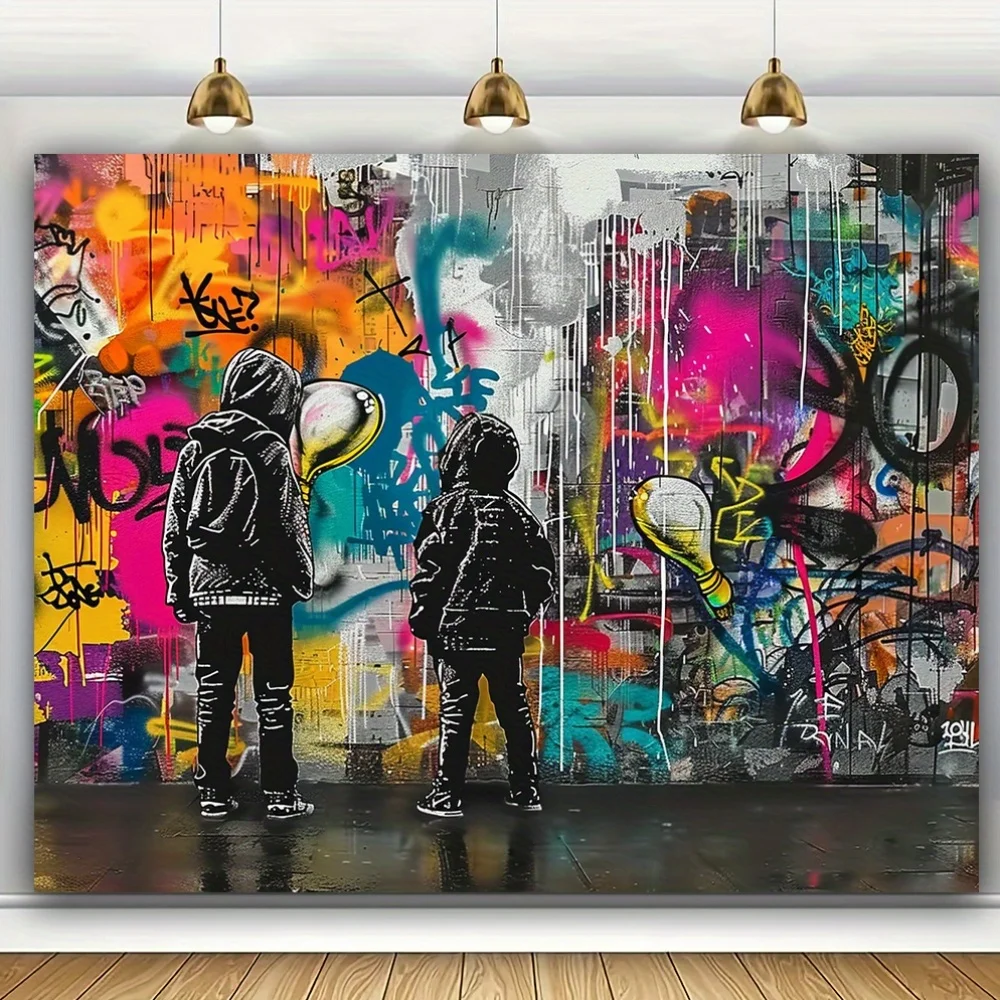 Banksy Style Graffiti Tapestry Light Bulb Head Kids Street Art Wall Hanging Psychedelic Fabric Poster Living Room Bedroom Home